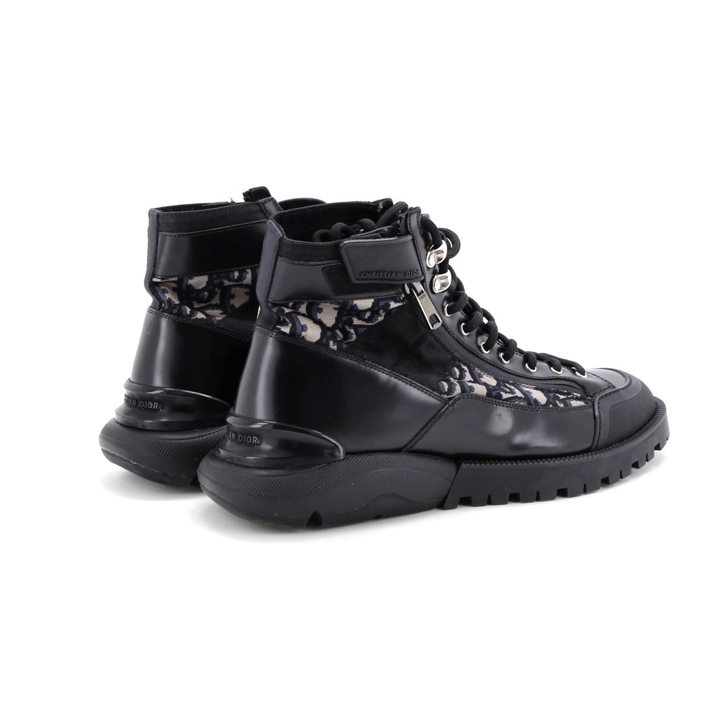 Men's Side Zip Ankle Combat Boots Leather with Oblique Nylon