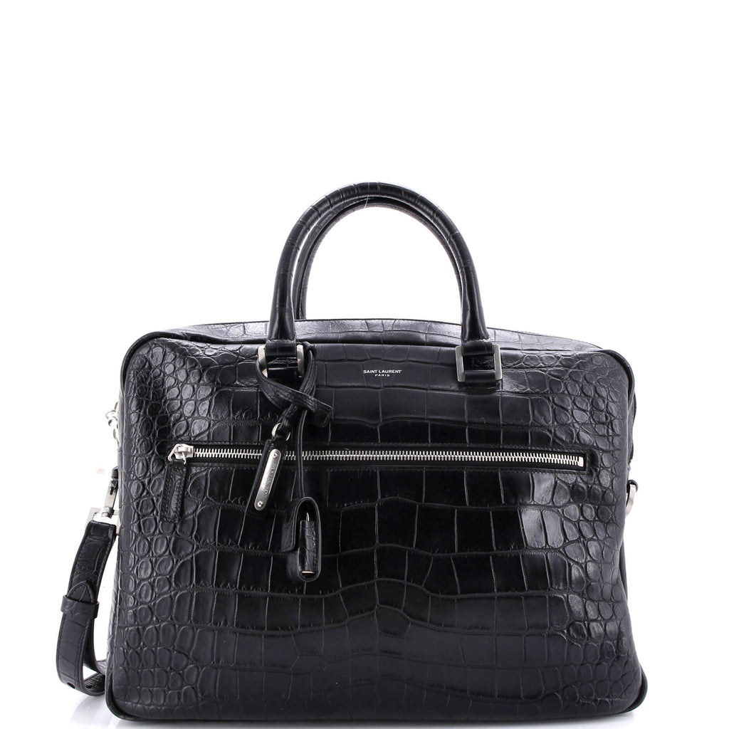 Bold Briefcase Crocodile Embossed Leather