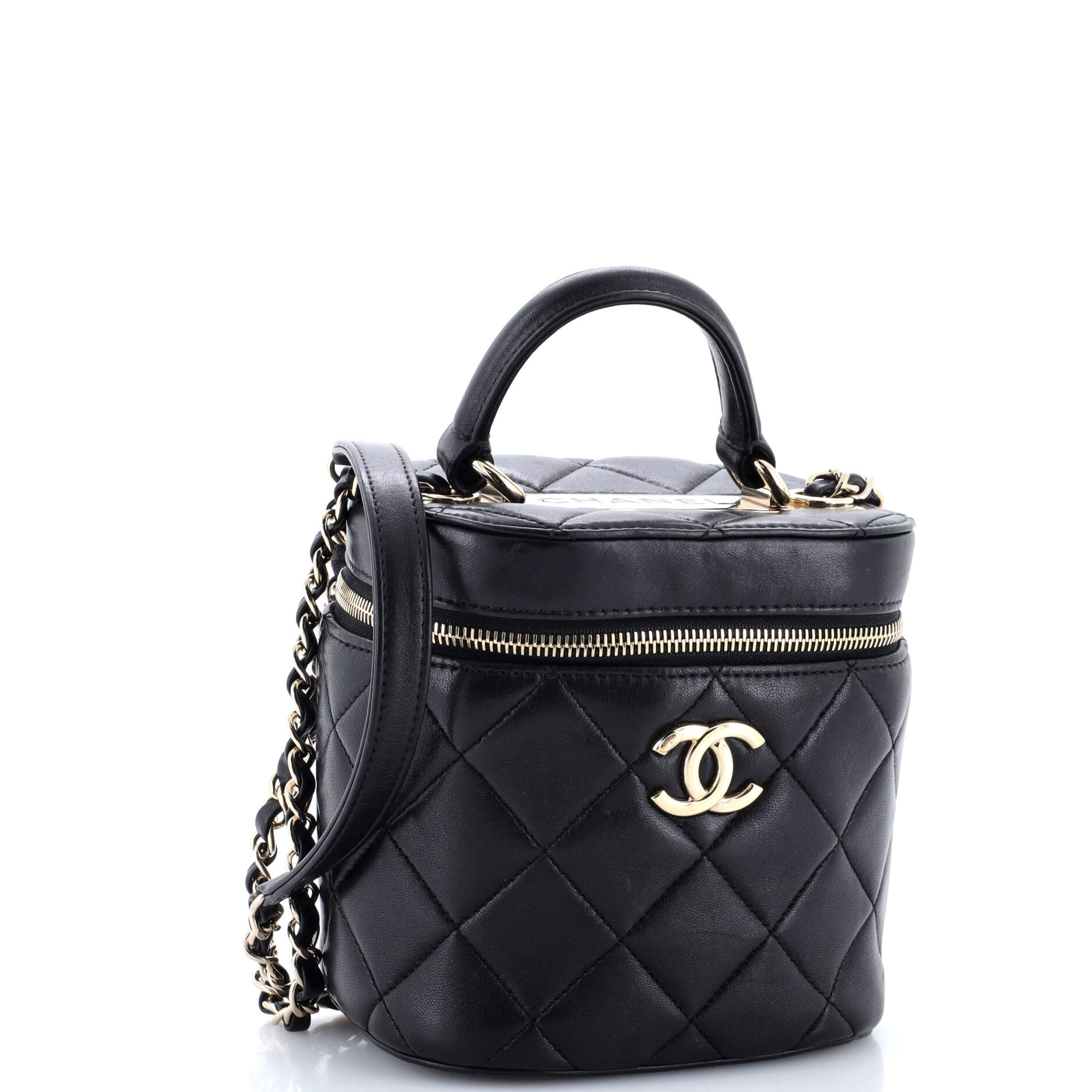 Trendy CC Top Handle Vanity Case Quilted Lambskin Small