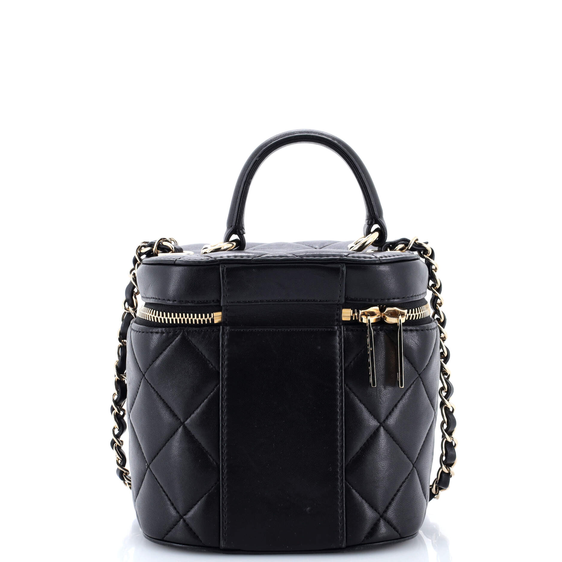 Trendy CC Top Handle Vanity Case Quilted Lambskin Small