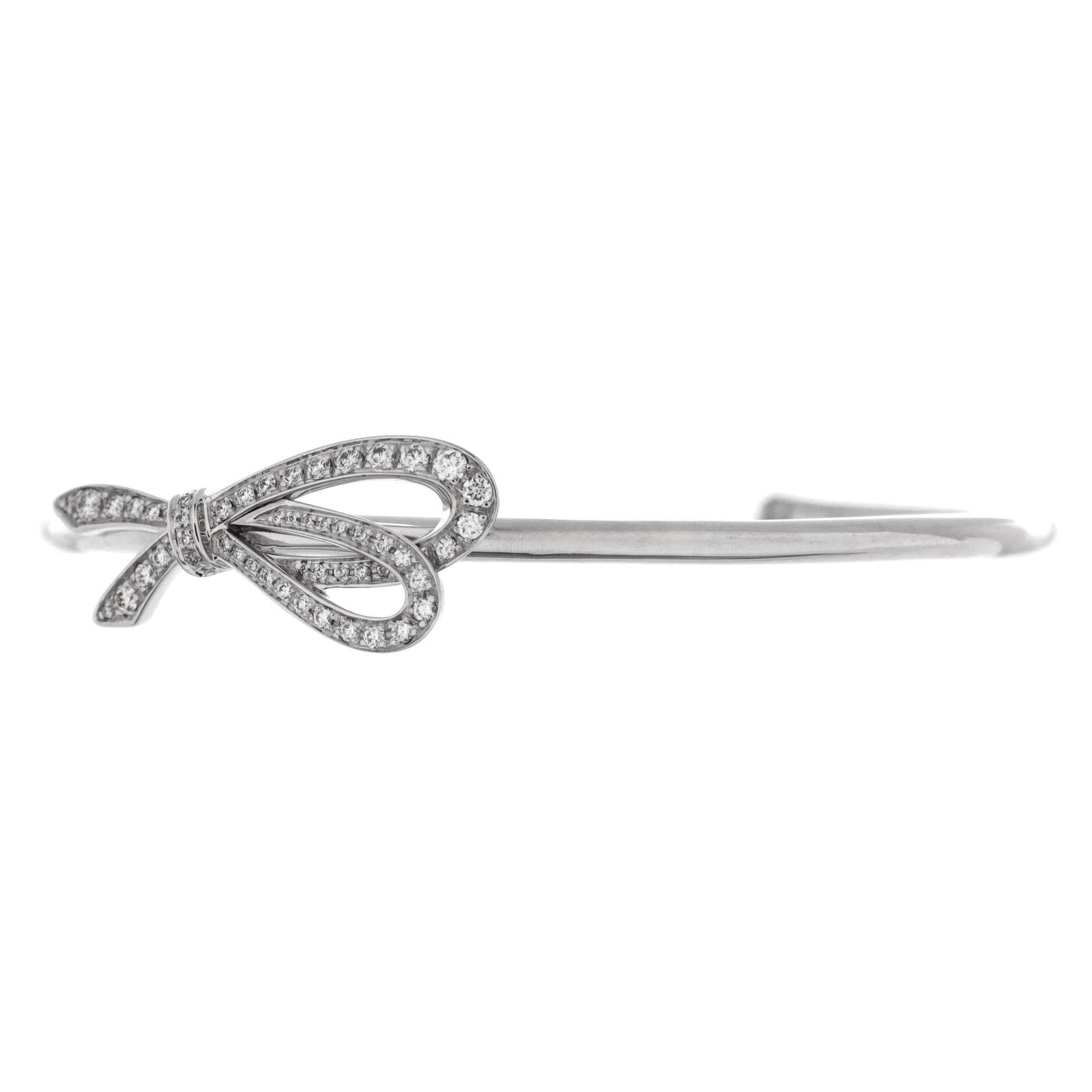 Bow Knot Cuff Bracelet 18K White Gold and Diamonds Medium