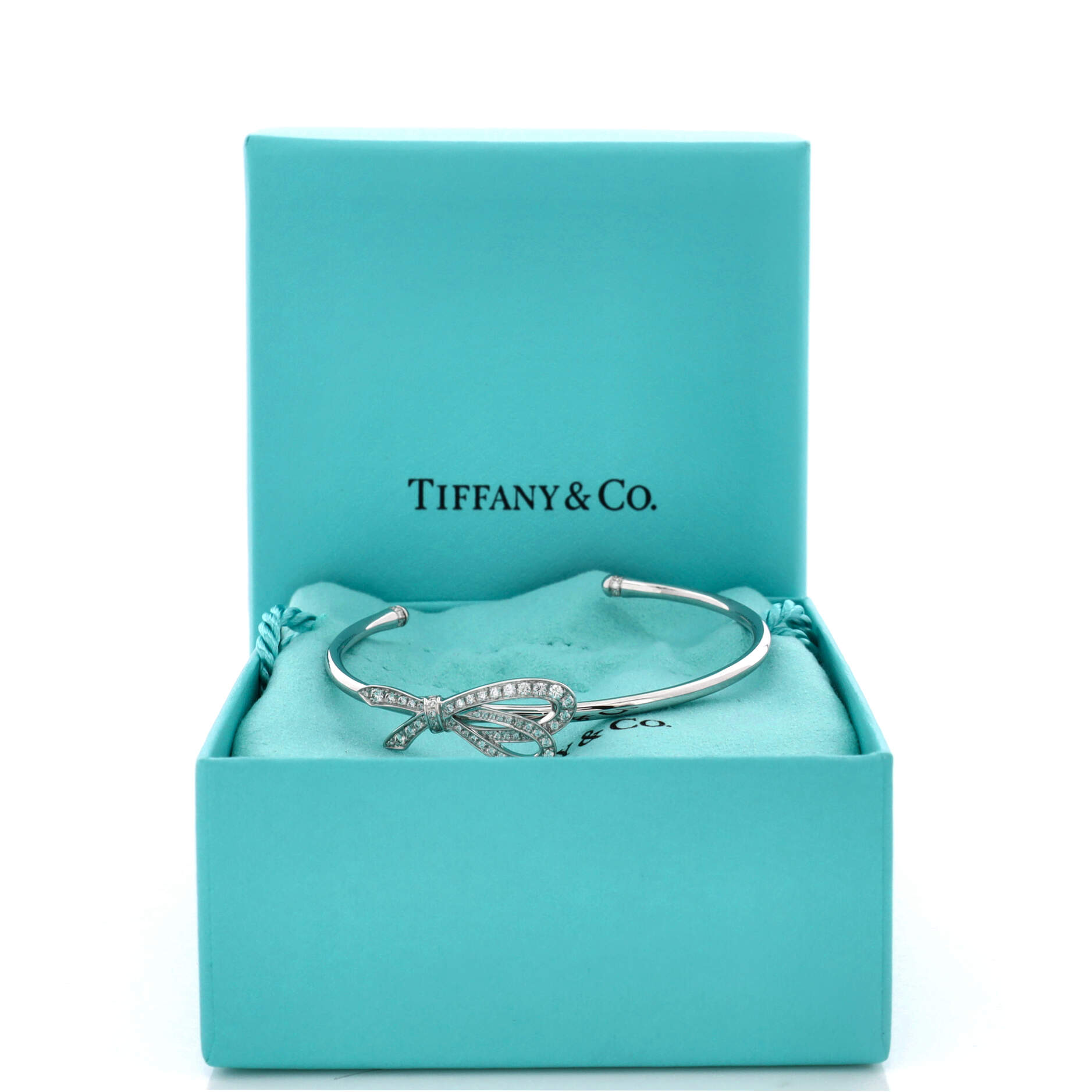 Bow Knot Cuff Bracelet 18K White Gold and Diamonds Medium