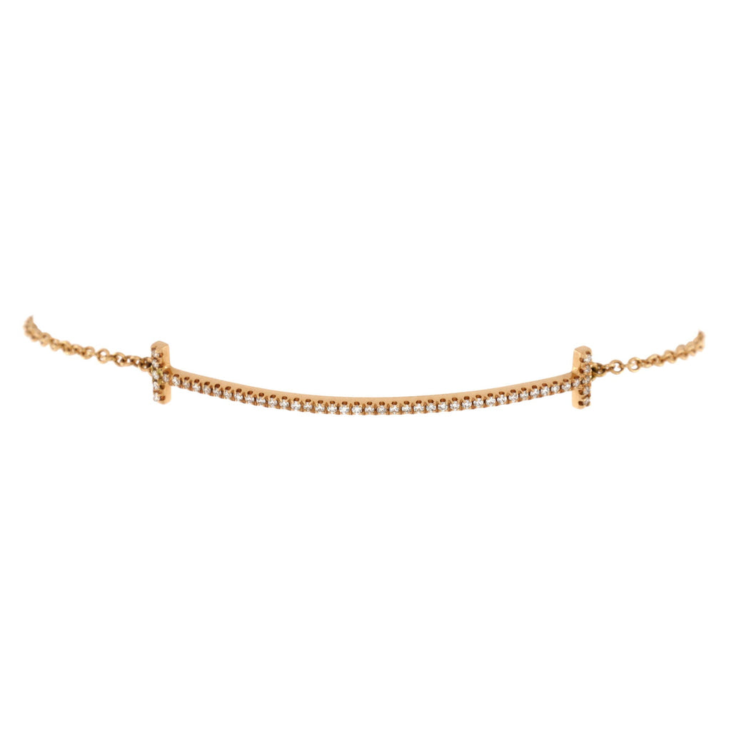 T Smile Chain Bracelet 18K Rose Gold with Diamonds Medium