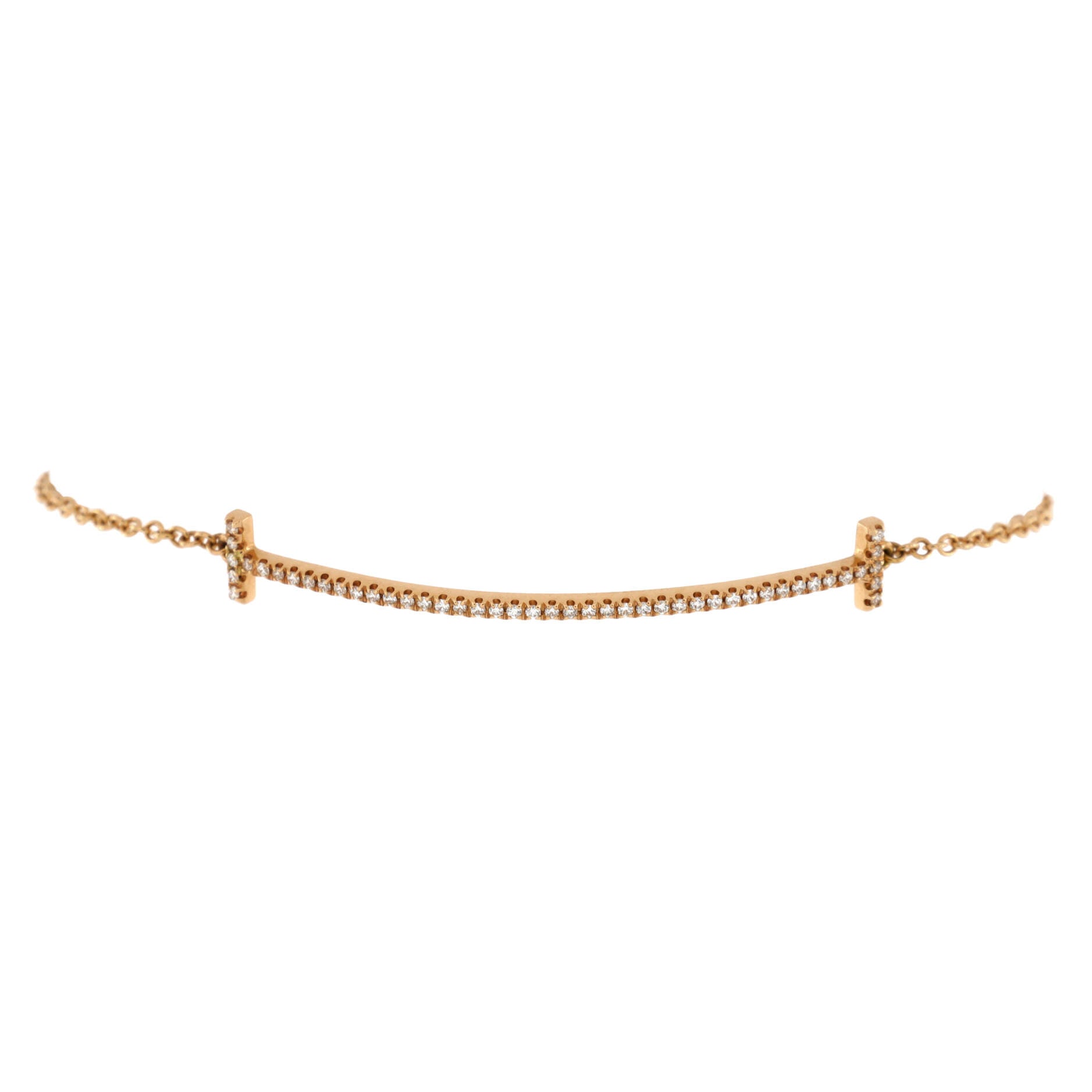 T Smile Chain Bracelet 18K Rose Gold with Diamonds Medium