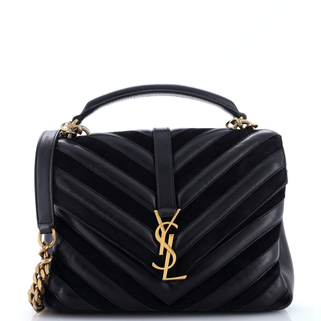 Classic Monogram College Bag Matelasse Chevron Leather and Suede Medium