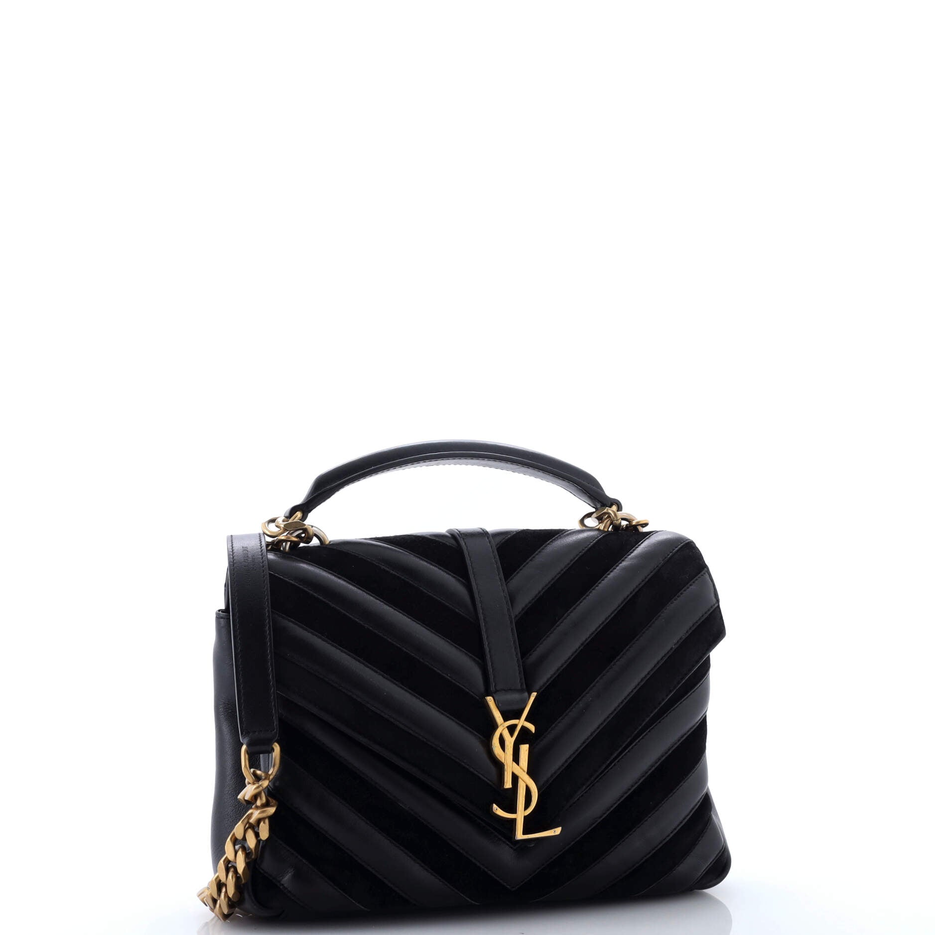 Classic Monogram College Bag Matelasse Chevron Leather and Suede Medium