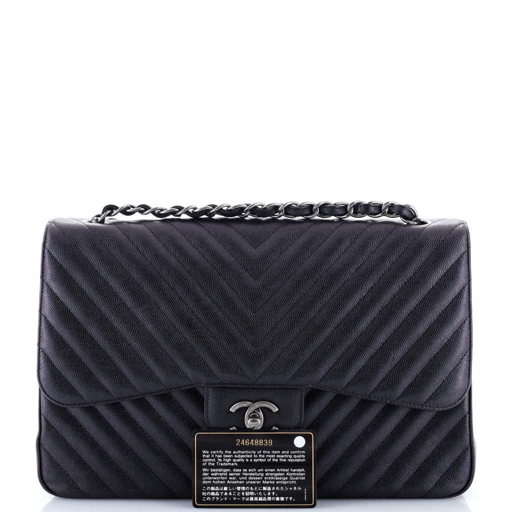 Classic Double Flap Bag Chevron Caviar Jumbo