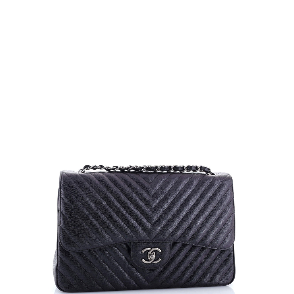 Classic Double Flap Bag Chevron Caviar Jumbo