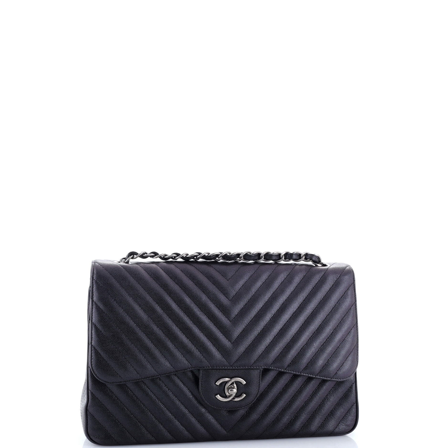Classic Double Flap Bag Chevron Caviar Jumbo