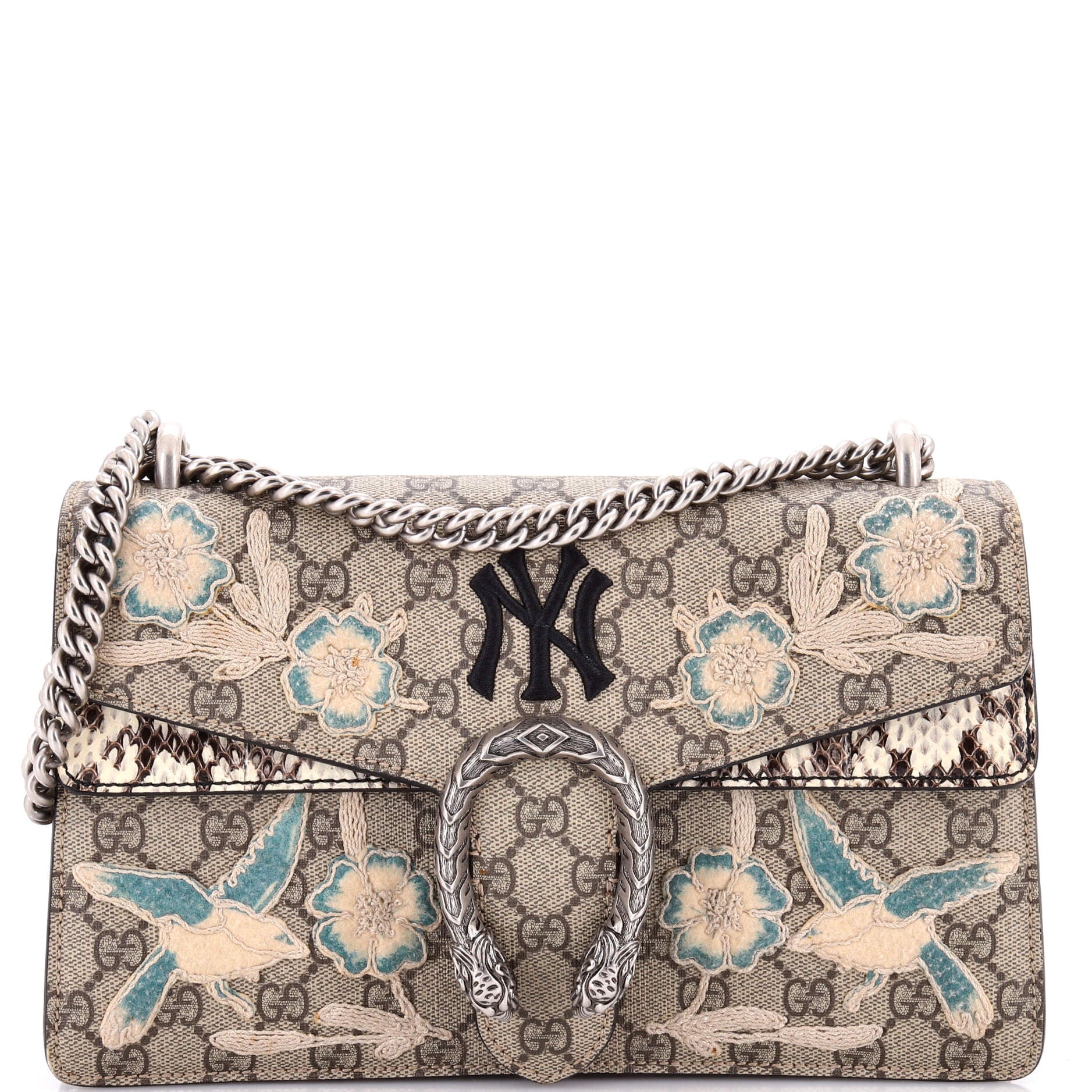 MLB Dionysus Bag Embroidered GG Coated Canvas with Python Small