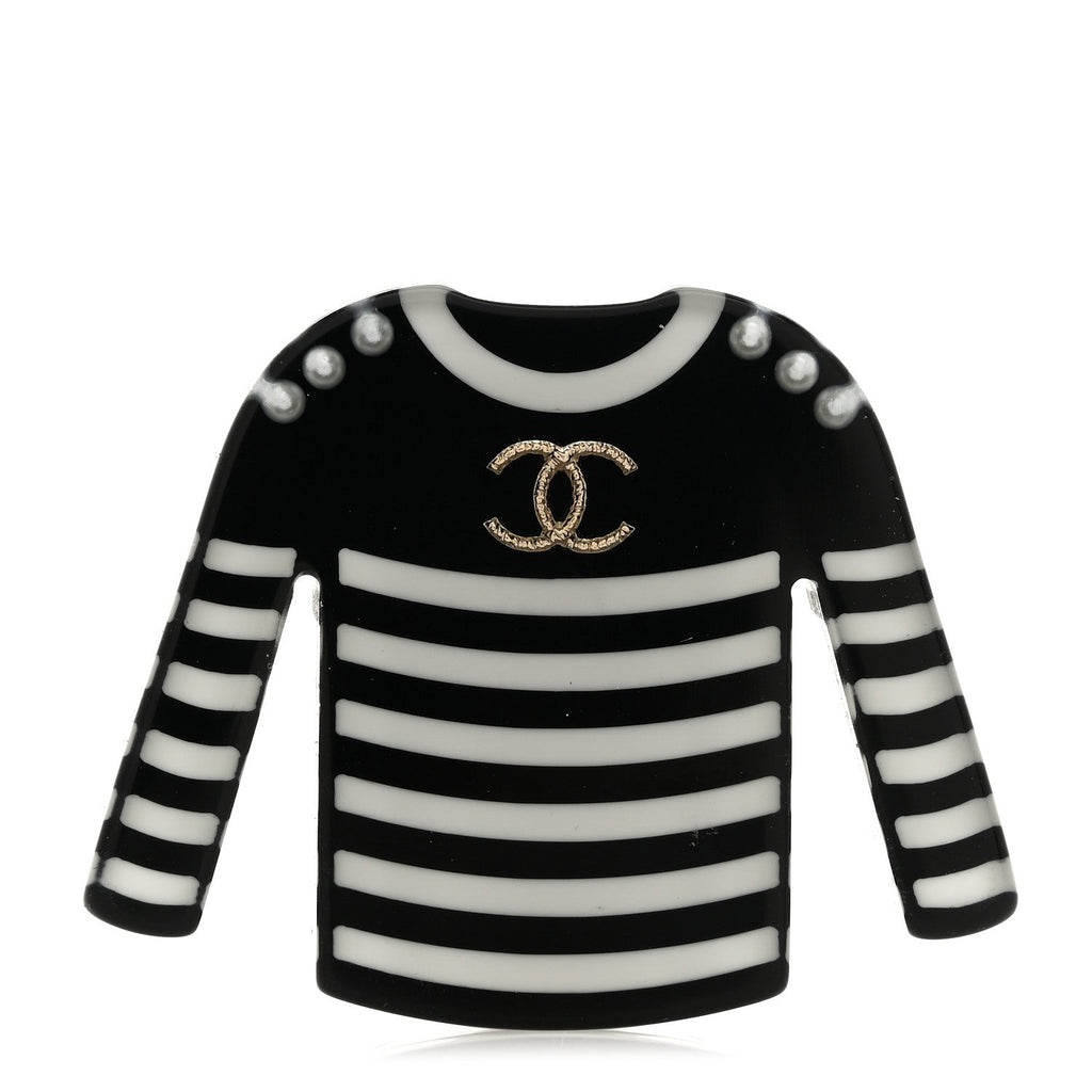 Resin Sweater CC Brooch Black White