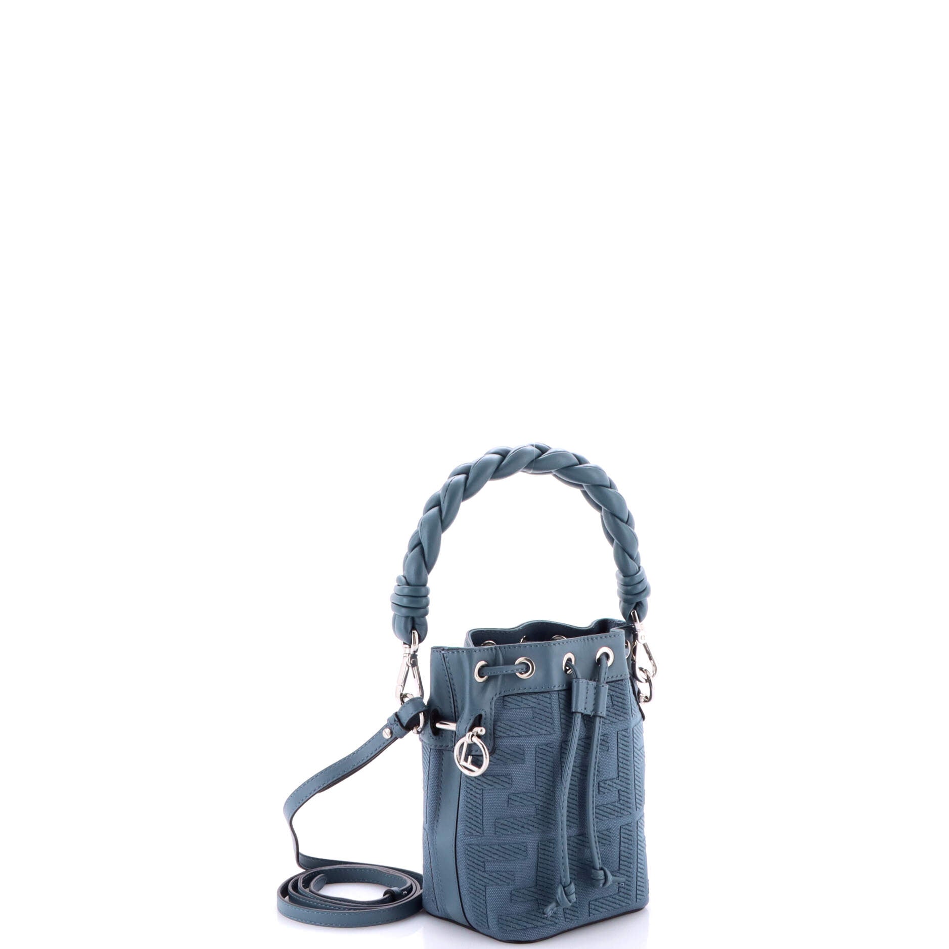 Woven Handle Mon Tresor Bucket Bag Zucca Embroidered Canvas Mini