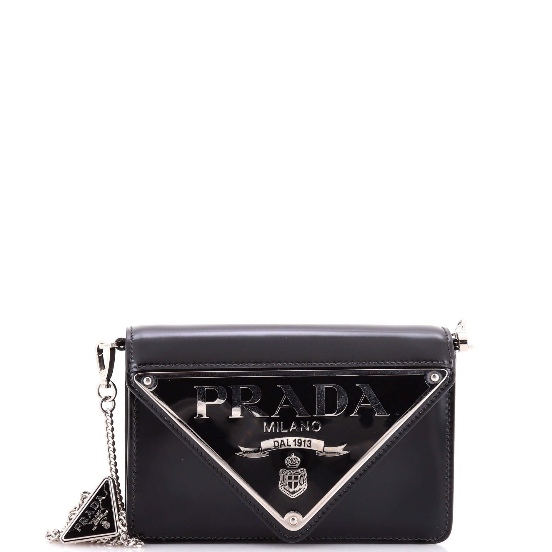 Maxi Triangle Logo Chain Flap Bag Brushed Leather Small
