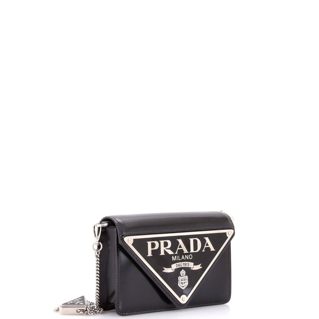 Maxi Triangle Logo Chain Flap Bag Brushed Leather Small