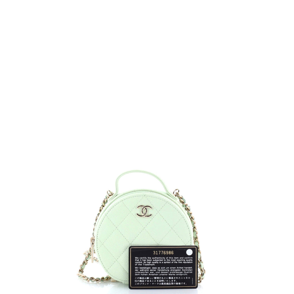 Handle with Care Round Vanity Case with Chain Quilted Caviar Small