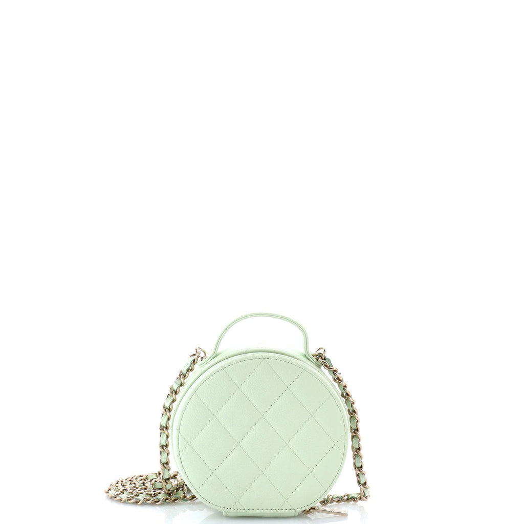 Handle with Care Round Vanity Case with Chain Quilted Caviar Small
