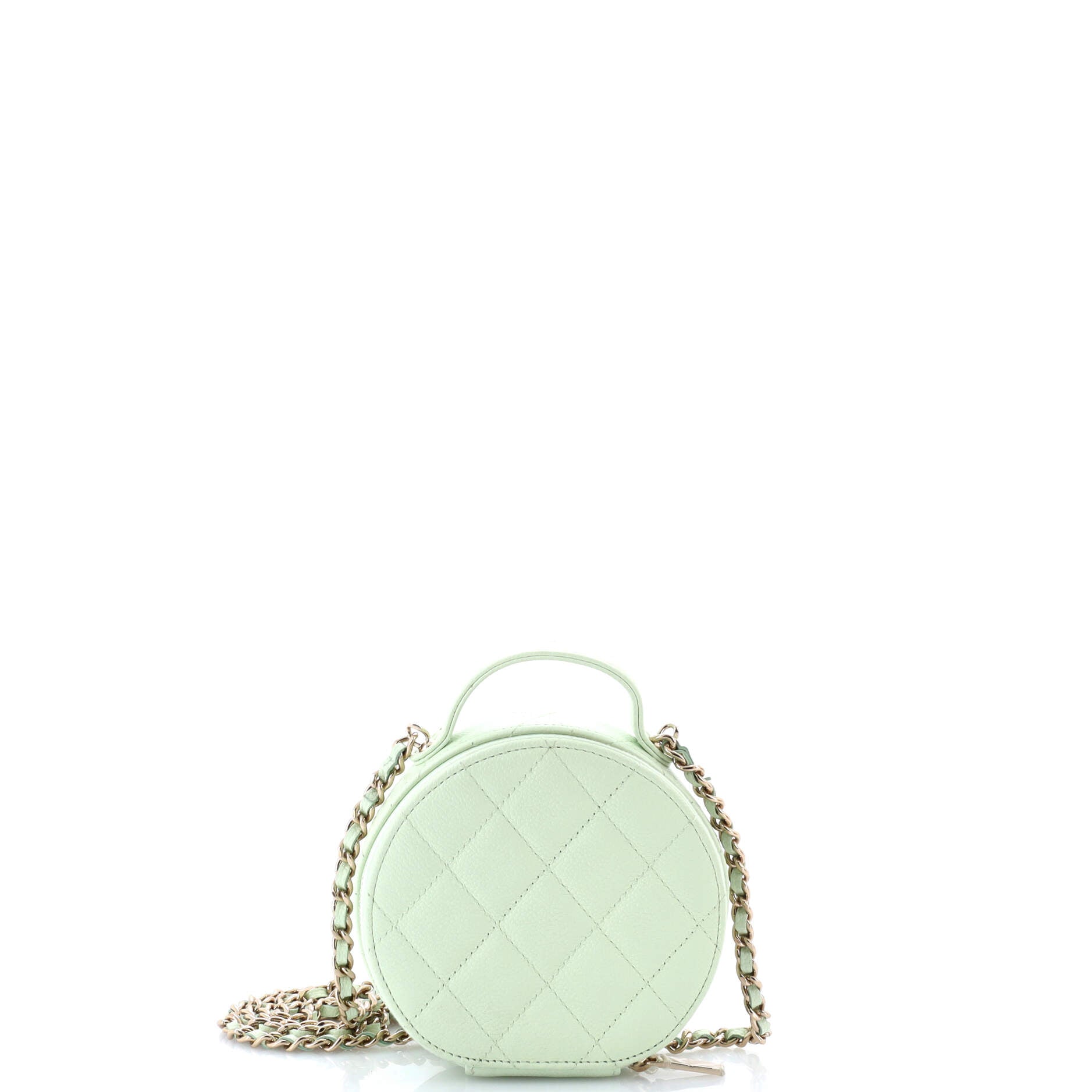 Handle with Care Round Vanity Case with Chain Quilted Caviar Small