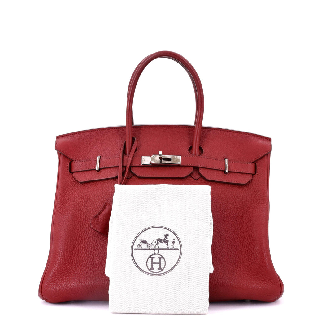 Birkin Handbag Rouge Garance Clemence with Palladium Hardware 35