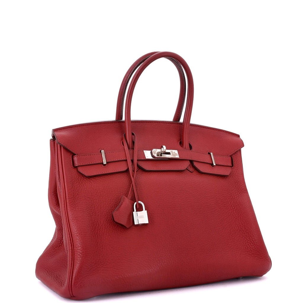 Birkin Handbag Rouge Garance Clemence with Palladium Hardware 35