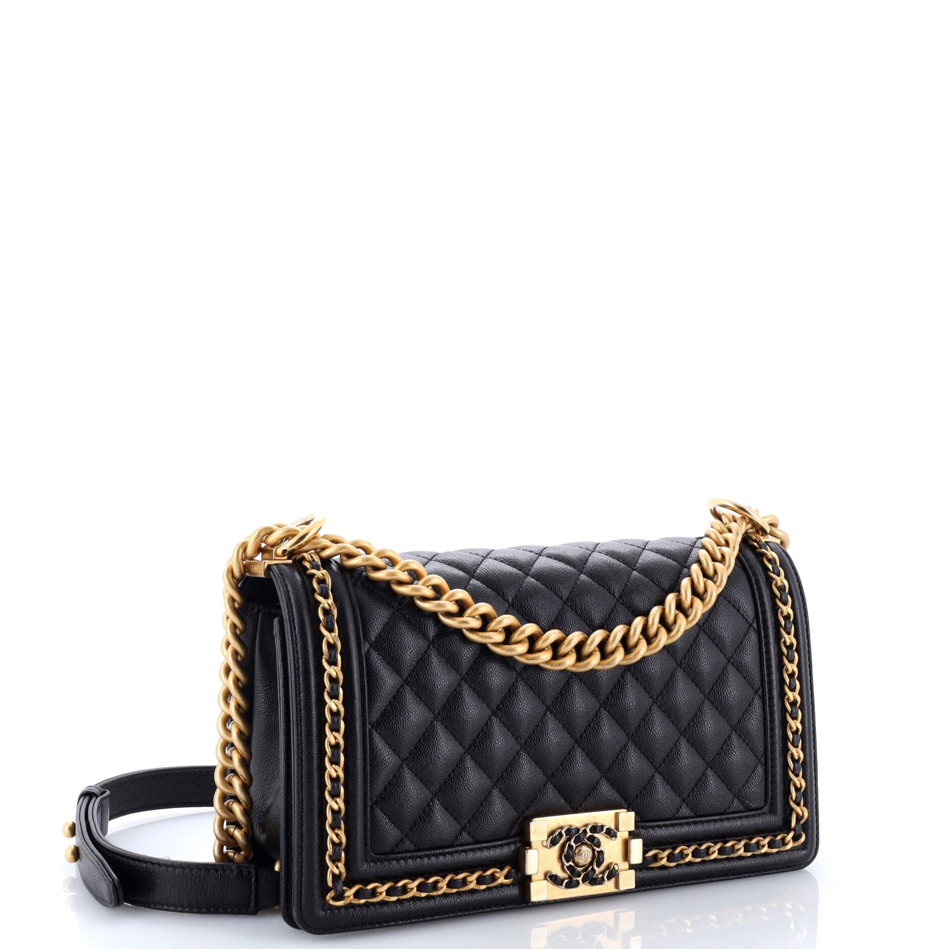 Chain Around Boy Flap Bag Quilted Caviar Old Medium