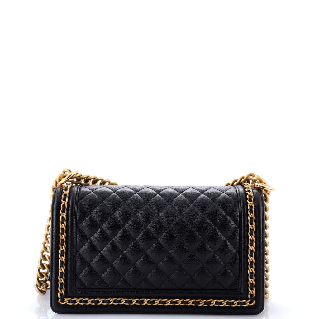 Chain Around Boy Flap Bag Quilted Caviar Old Medium