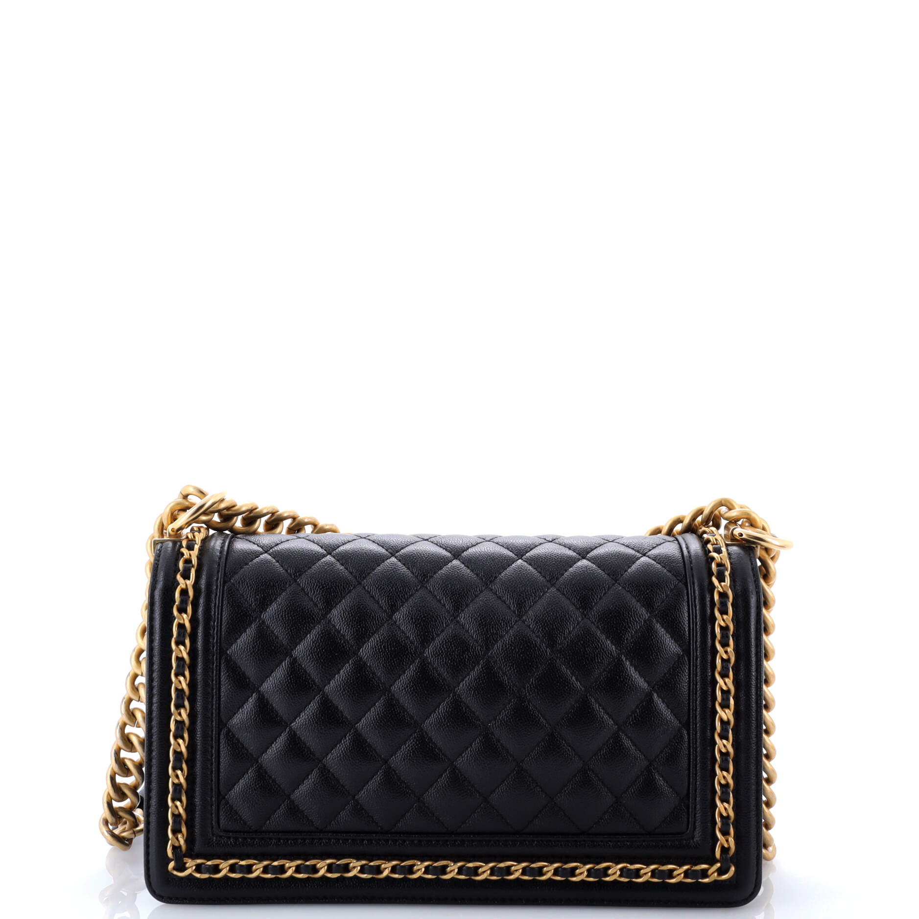 Chain Around Boy Flap Bag Quilted Caviar Old Medium