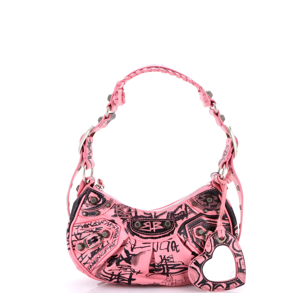 Le Cagole Graffiti Giant Studs Shoulder Bag Leather XS