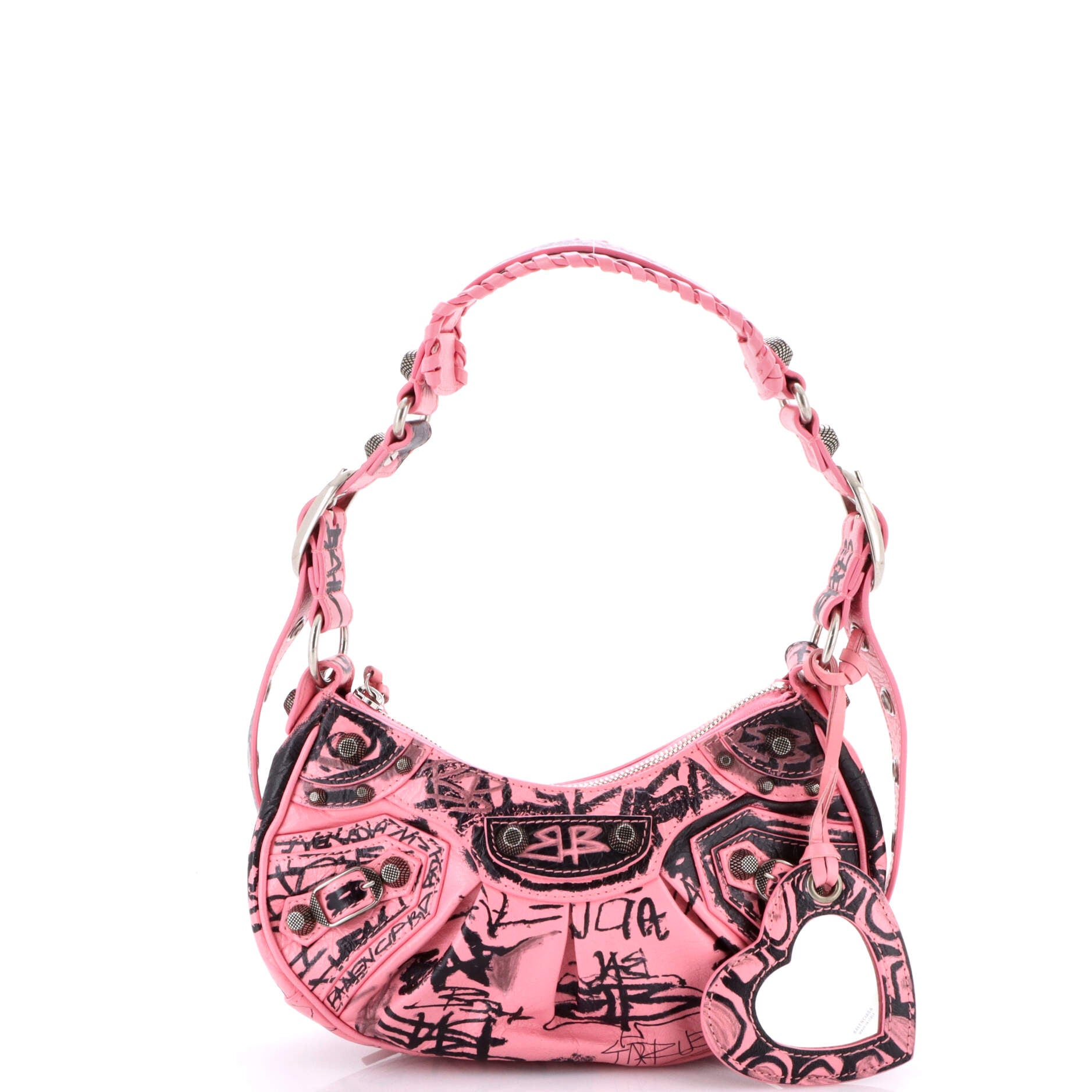 Le Cagole Graffiti Giant Studs Shoulder Bag Leather XS
