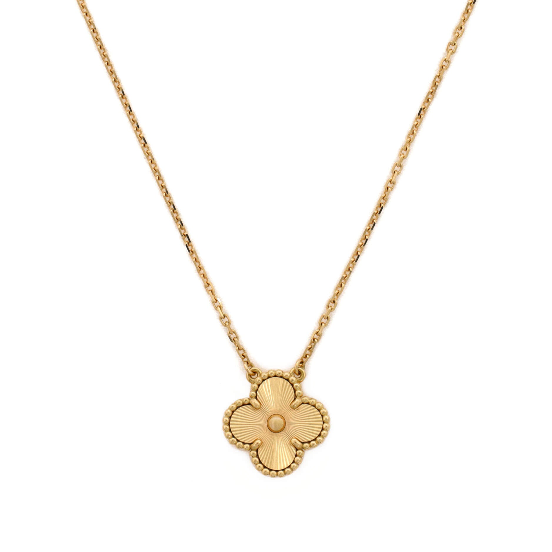 Vintage Alhambra Pendant Necklace Guilloche 18K Yellow Gold