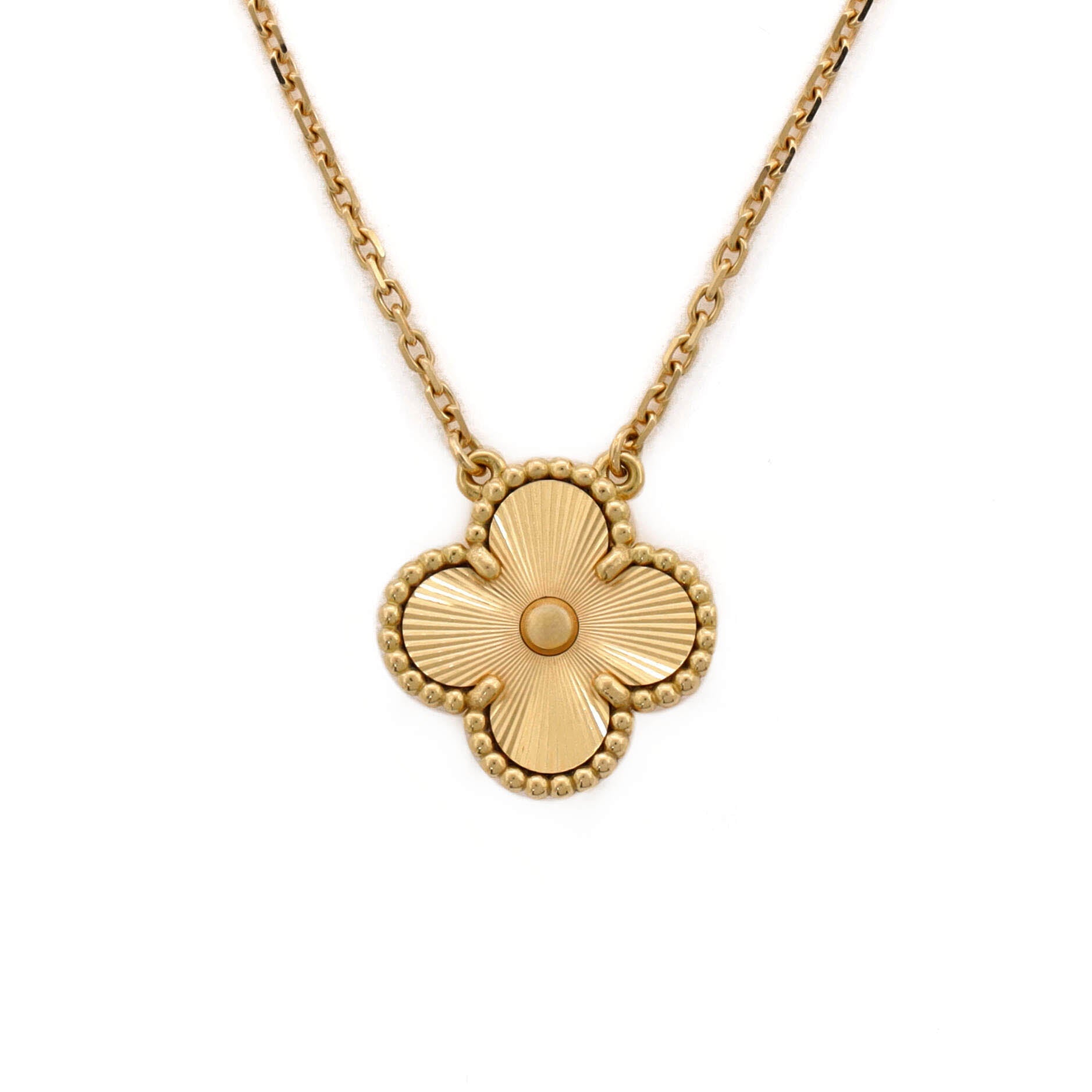 Vintage Alhambra Pendant Necklace Guilloche 18K Yellow Gold