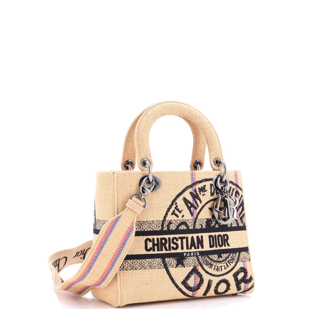 Lady D-Lite Bag Embroidered Jute Canvas Medium