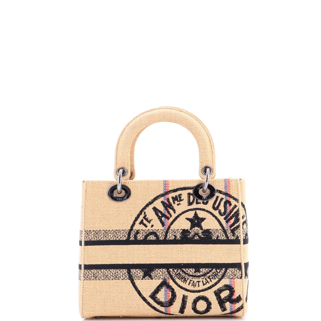 Lady D-Lite Bag Embroidered Jute Canvas Medium