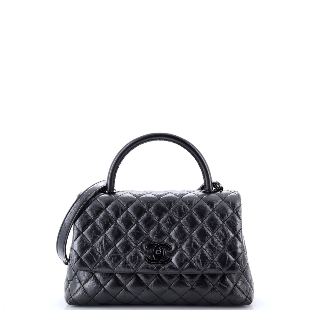 Coco Top Handle Bag Quilted Crumpled Calfskin Small