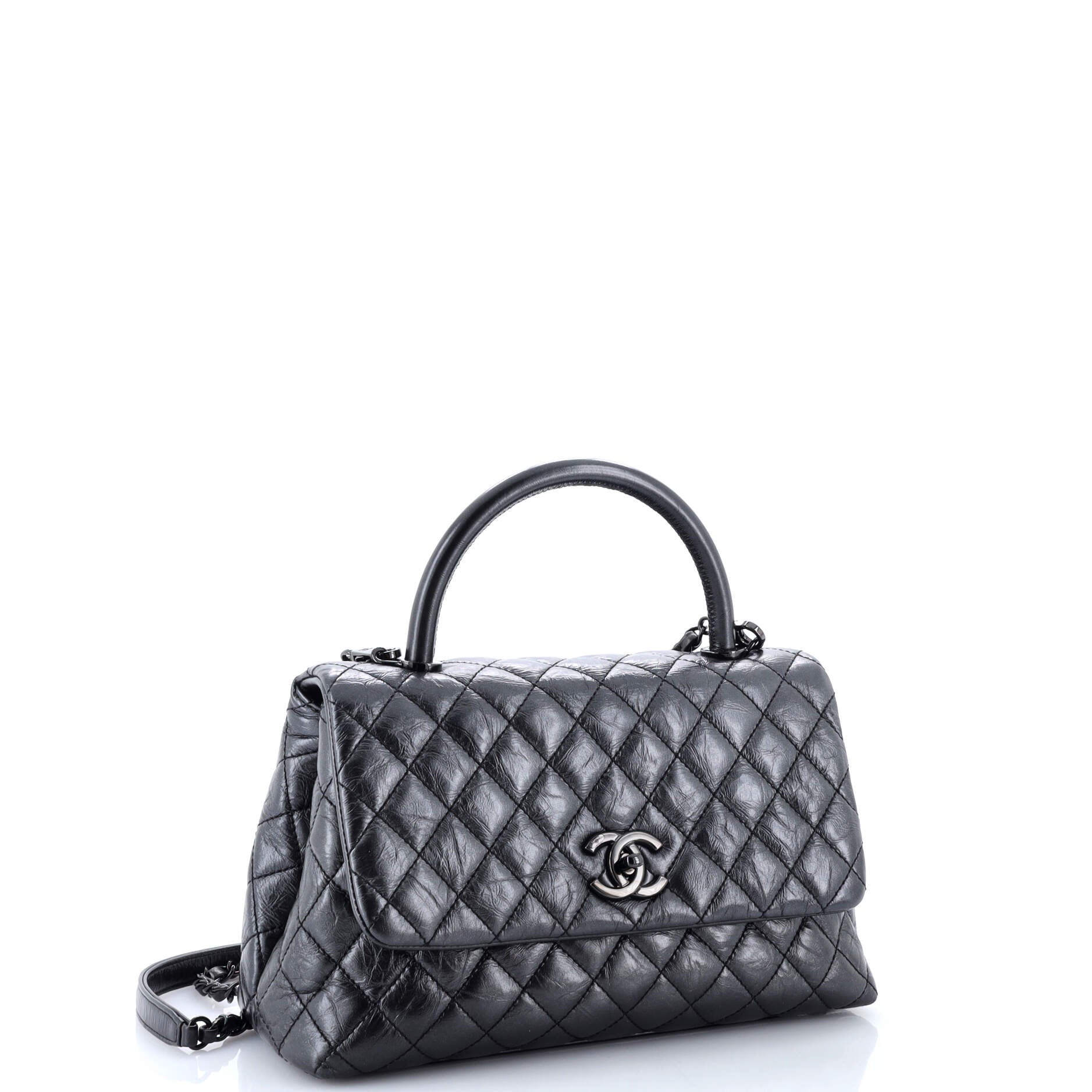 Coco Top Handle Bag Quilted Crumpled Calfskin Small