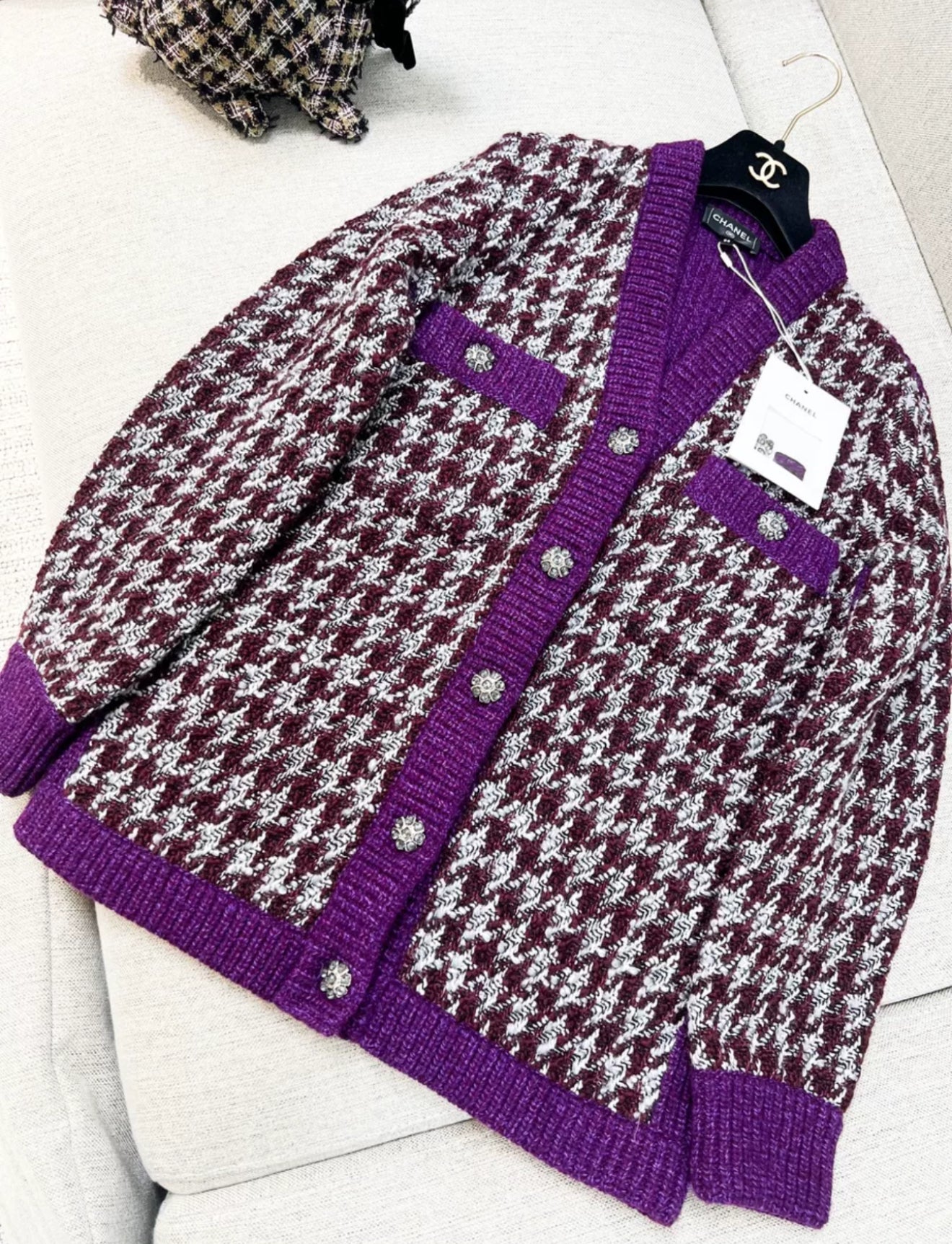 Chanel 23k purple houndstooth wool coat