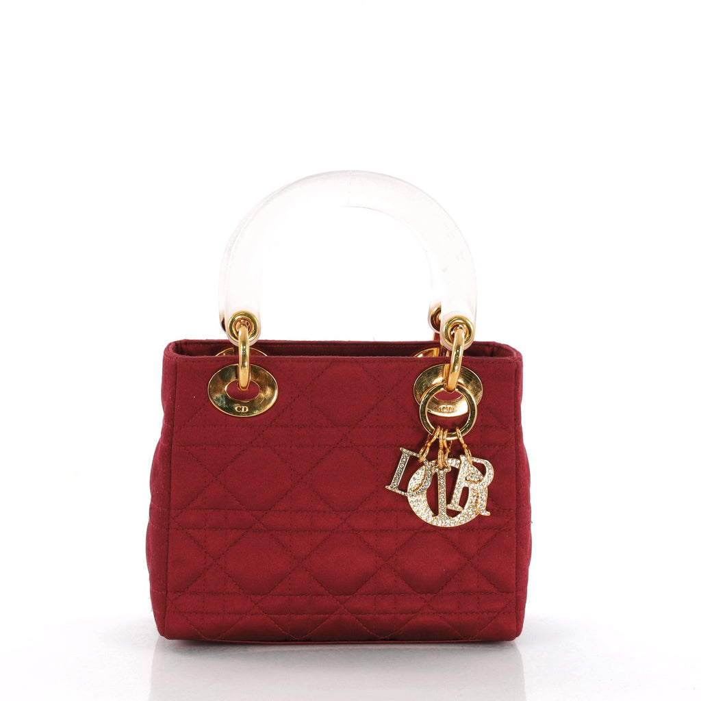Vintage Lady Dior Handbag Cannage Quilt Satin with Crystals Mini