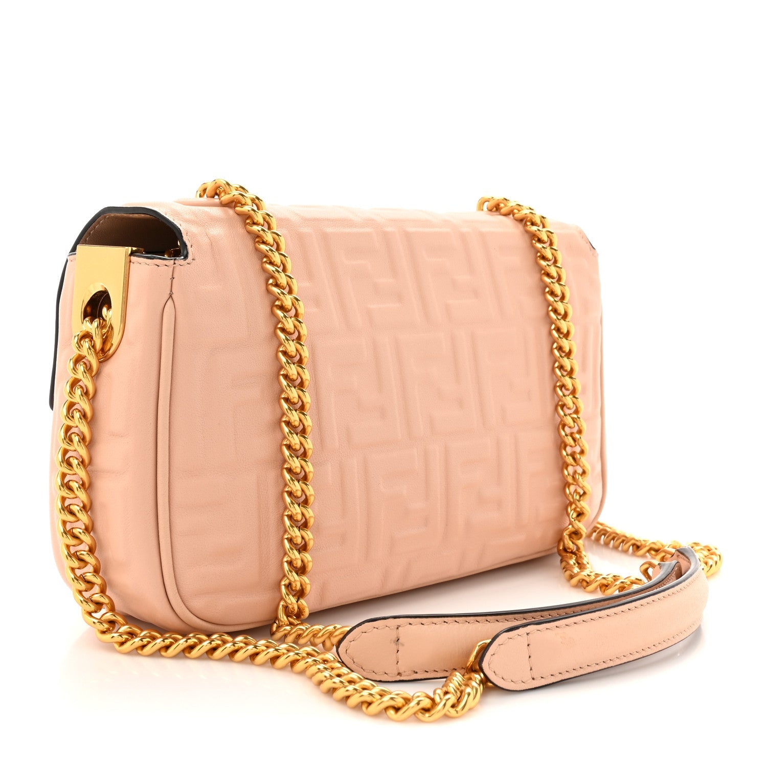 Nappa Small FF Embossed Midi Chain Baguette Light Rose