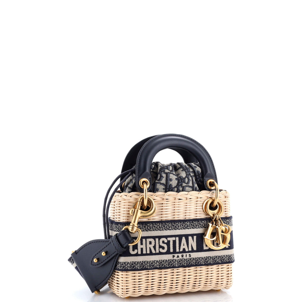 Lady Dior Bag Wicker and Oblique Canvas Mini