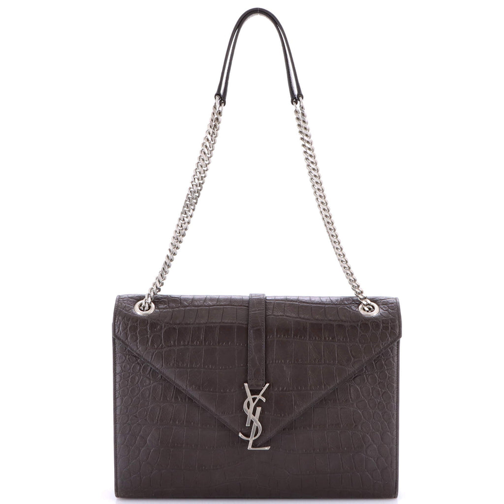 Classic Monogram Envelope Satchel Crocodile Embossed Leather Large