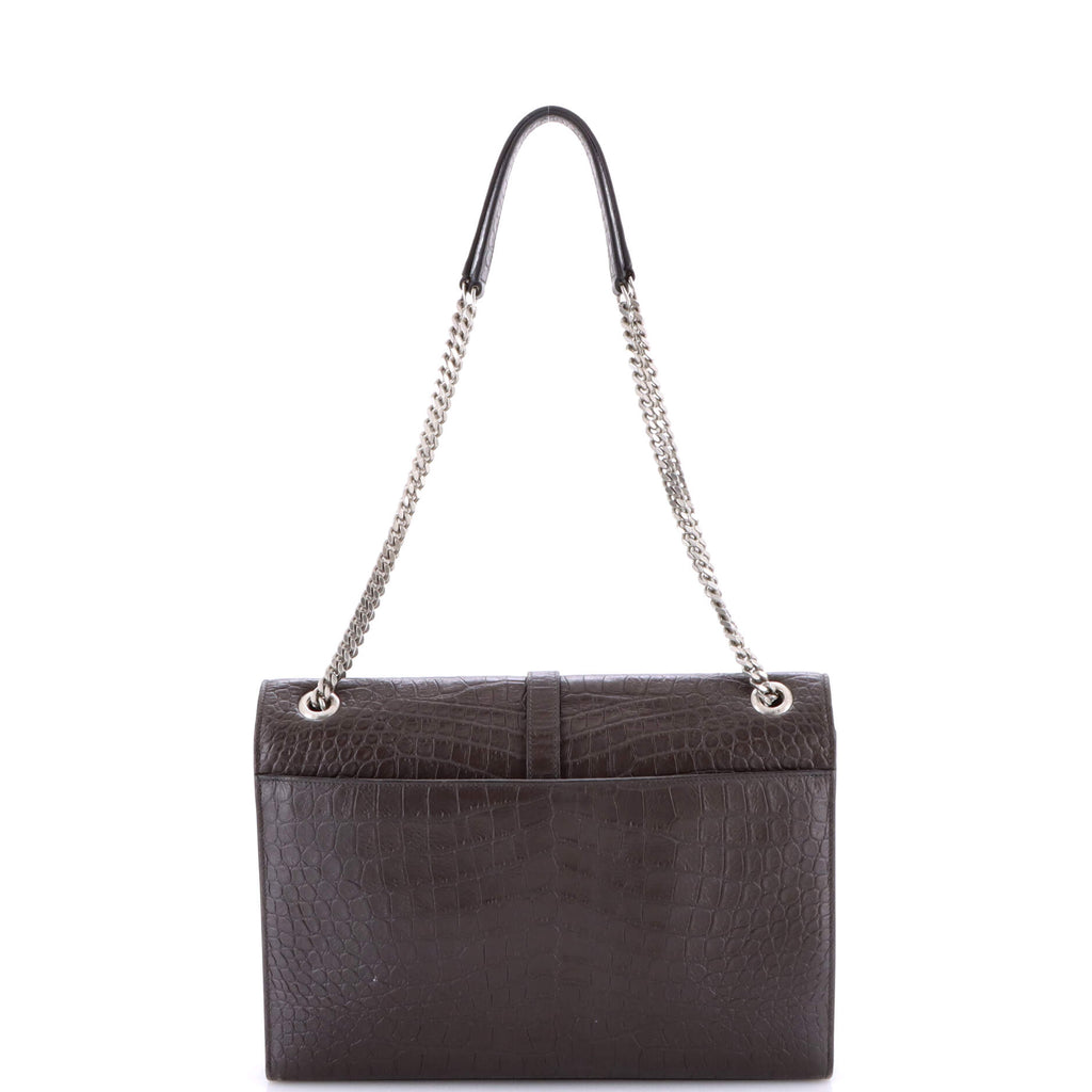 Classic Monogram Envelope Satchel Crocodile Embossed Leather Large