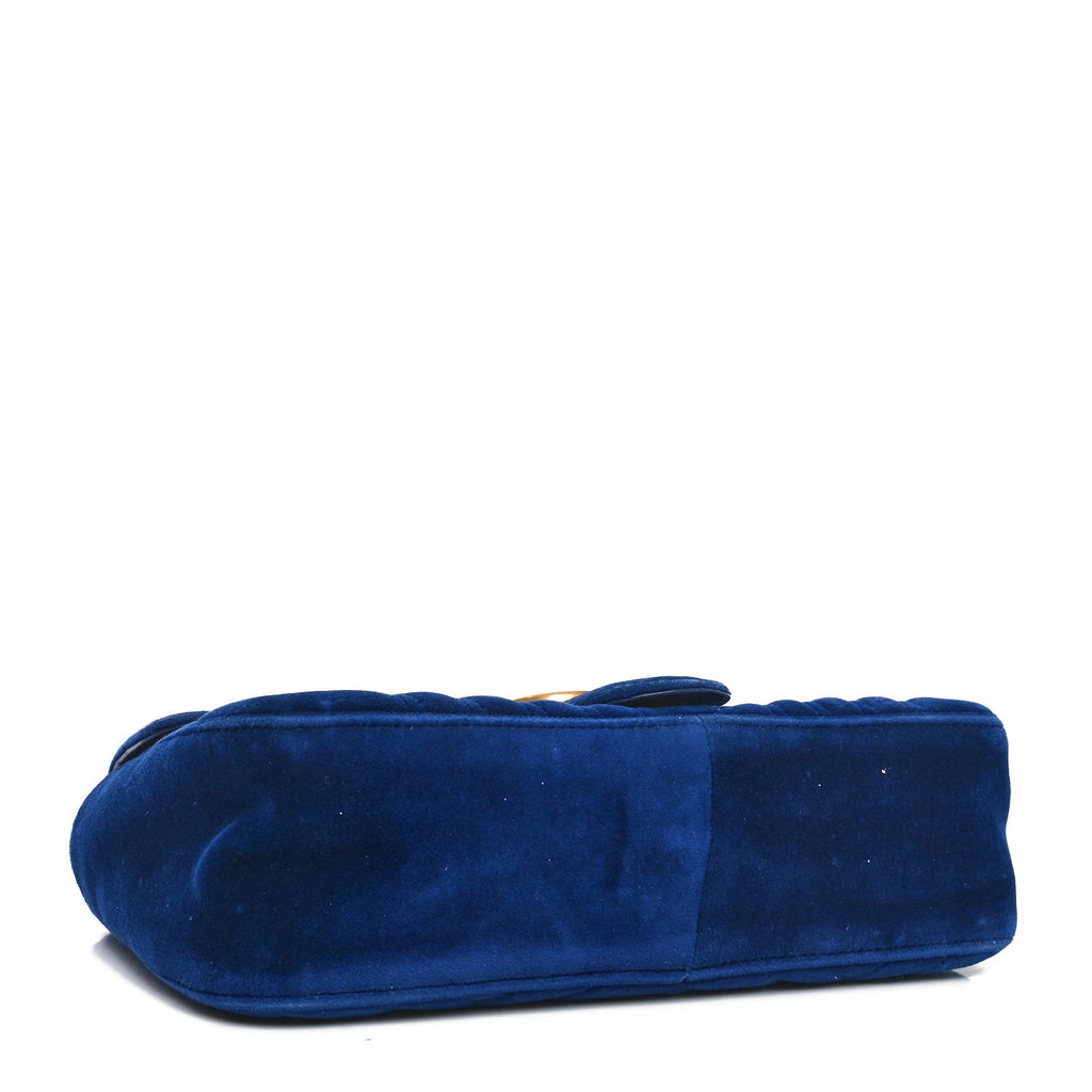 Velvet Matelasse Small GG Marmont Shoulder Bag Cobalt Blue