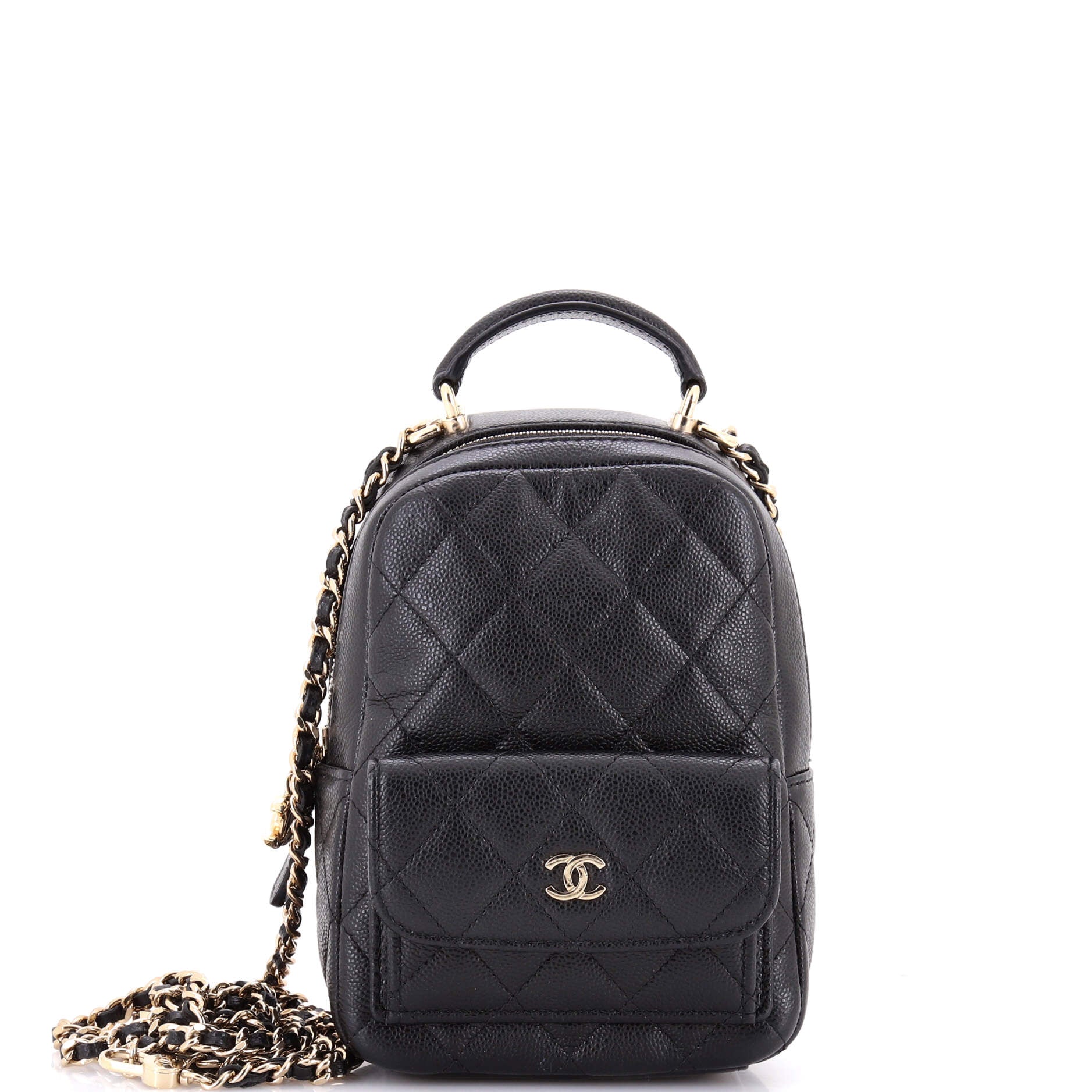 Classic CC Chain Pocket Backpack Quilted Caviar Mini