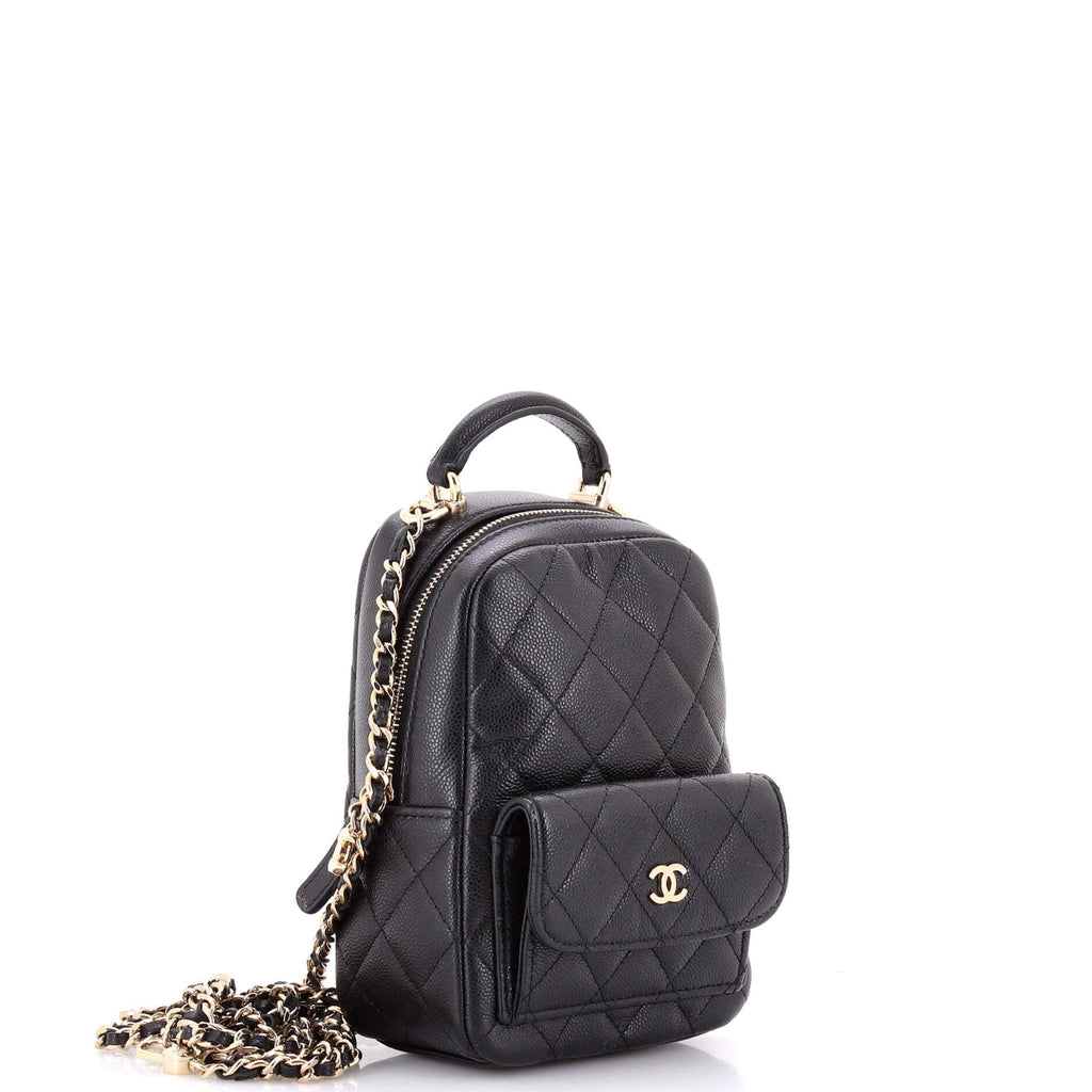 Classic CC Chain Pocket Backpack Quilted Caviar Mini