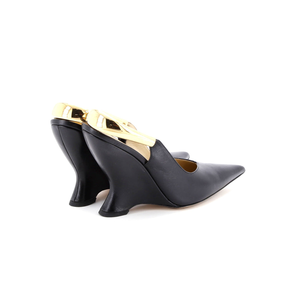 Women's Punta Slingback Wedge Pumps Leather with Metal Detail