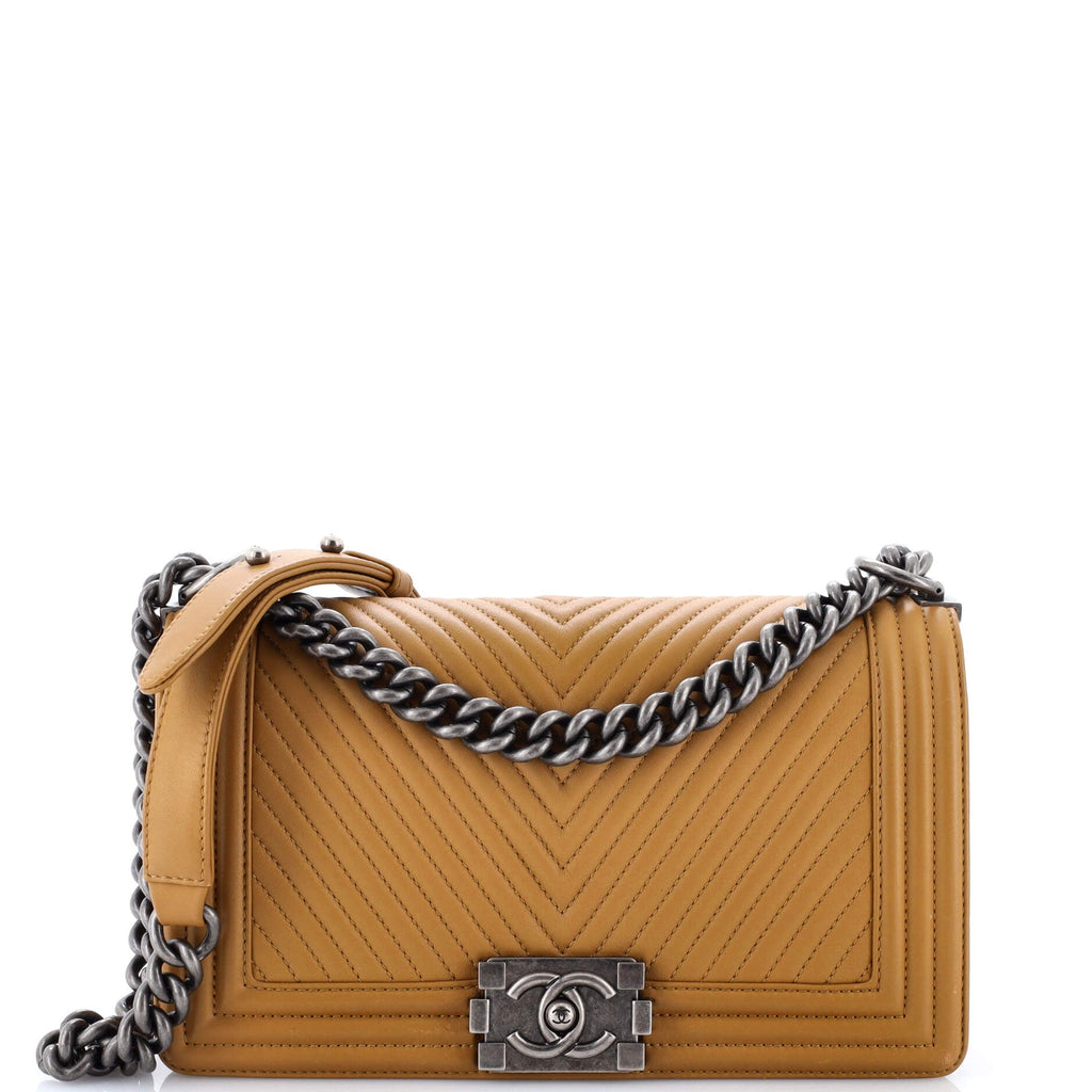 Boy Flap Bag Chevron Wrinkled Lambskin Old Medium