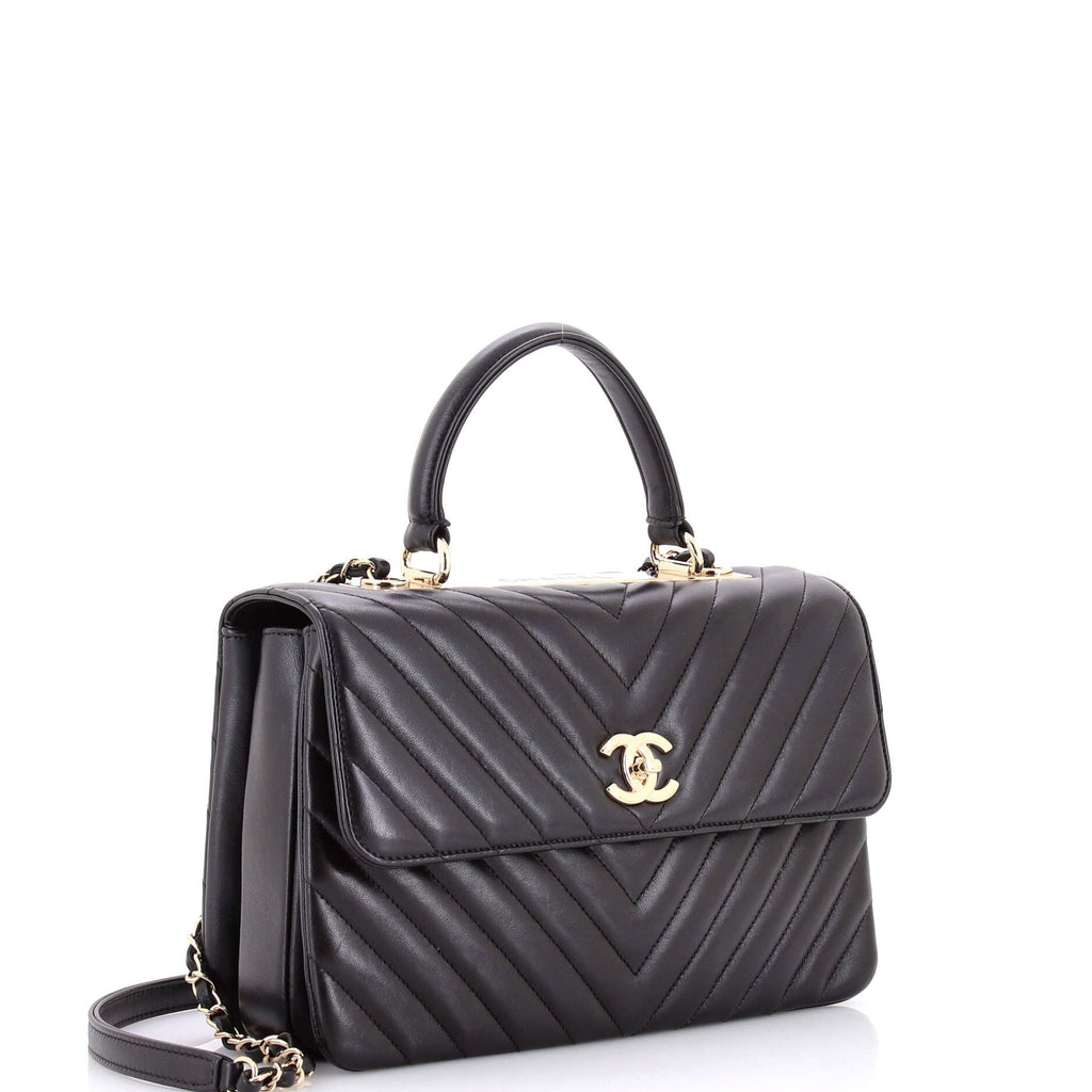 Trendy CC Top Handle Bag Chevron Lambskin Medium