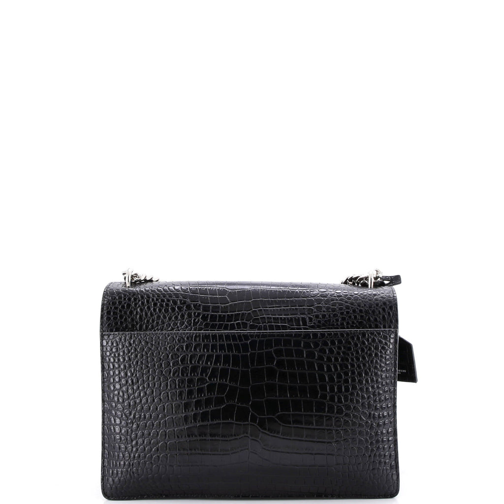 Sunset Crossbody Bag Crocodile Embossed Leather Large