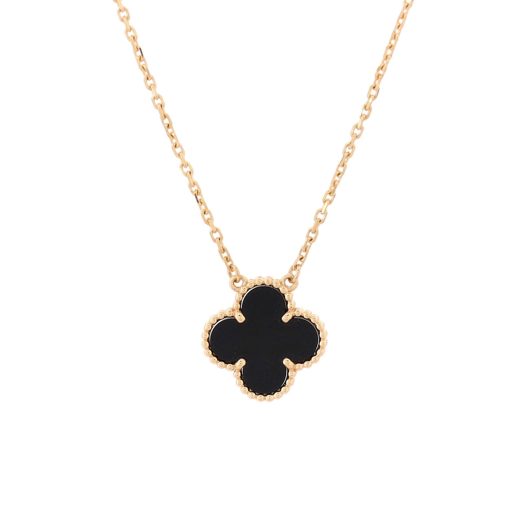 Vintage Alhambra Pendant Necklace 18K Yellow Gold and Onyx