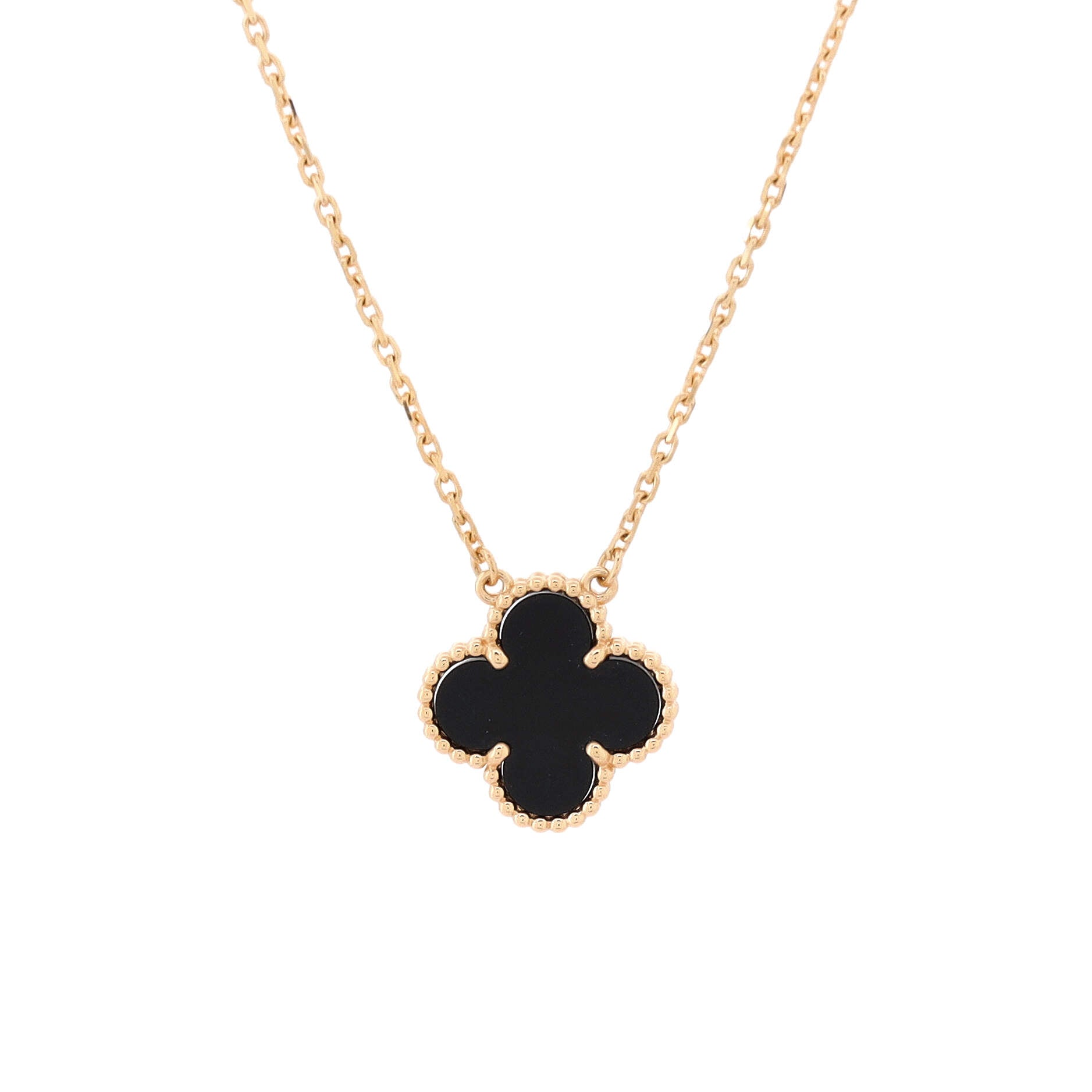 Vintage Alhambra Pendant Necklace 18K Yellow Gold and Onyx