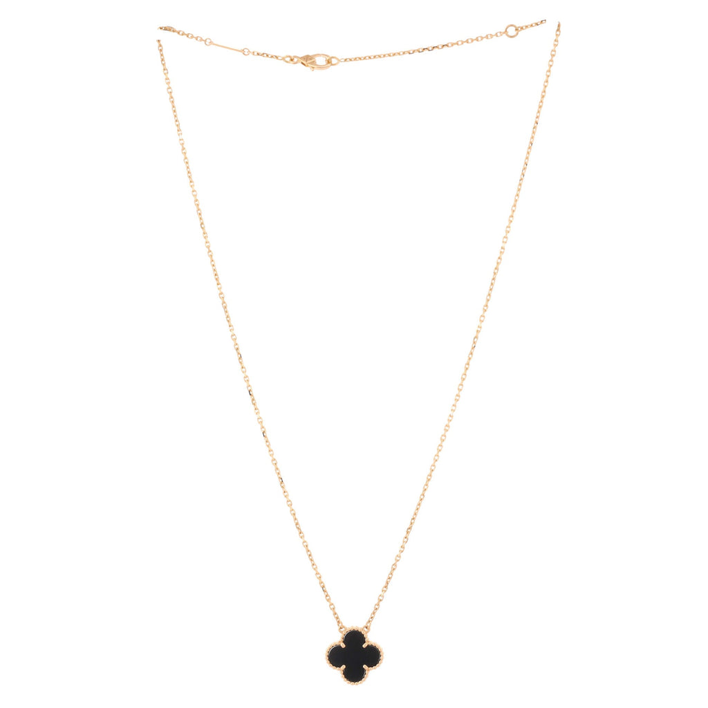 Vintage Alhambra Pendant Necklace 18K Yellow Gold and Onyx